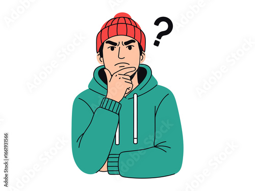 Contemplative Thought: A portrait captures a man in deep thought, the question mark above his head mirroring the intricate nature of his inquiry. the image captures a person facing uncertainty