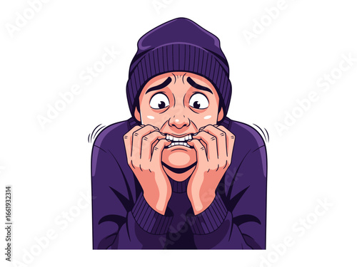 Anxious Expression:  A digital illustration conveys a poignant moment of vulnerability and emotional distress. Featuring a close-up of a person's face.