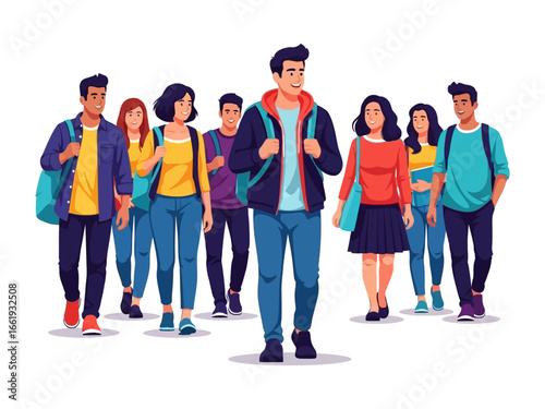 Forward Stride: A vibrant illustration captures a group of students walking in unison, conveying a sense of togetherness and shared purpose.