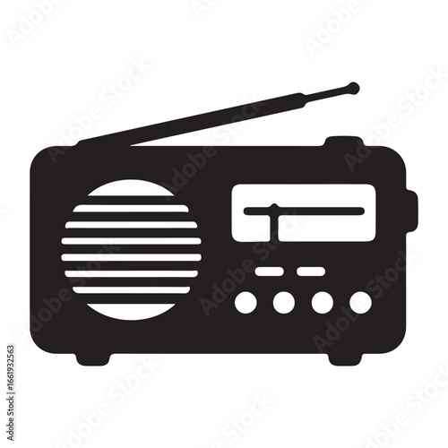 Classic Portable Radio Illustration with Antenna and Speaker Grill for Broadcast and Communication Design projects in retro style