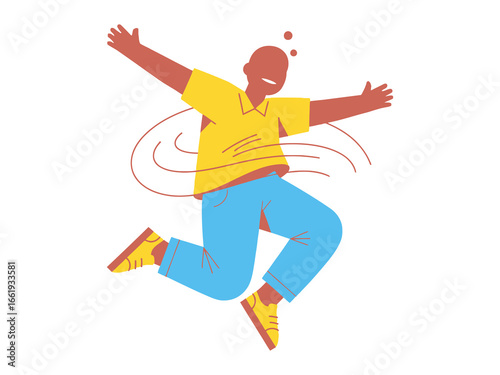 Joyful Whirl: A vibrant illustration of a person in a playful spin, their arms outstretched in a celebration of motion and carefree happiness.