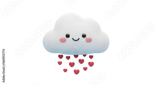 Cute cloud character with raining hearts