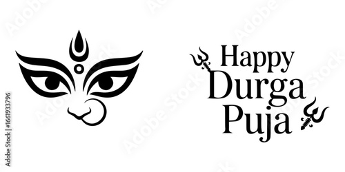 Durga face in happy navratri silhouette style icon set vector.