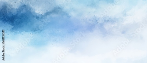 The serene watercolor abstract background featuring soft blue clouds and light hues.