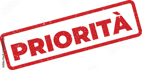 Distressed red rubber stamp featuring the word Priorità in Italian, isolated design element