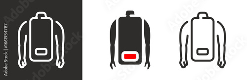 flat and linear set icons, tired hands icon, hands down, no strength, dead battery, simple symbols on white and black background - editable stroke vector illustration