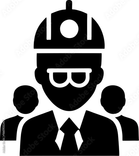 Team of engineers in hard hats and safety glasses, professional construction workers ready for the job