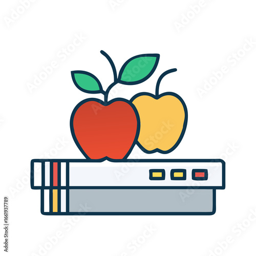 Apples on books representing education and healthy living
