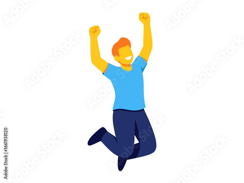 Jumping for Joy: An illustration of a joyous man jumping with his arms triumphantly raised, symbolizing happiness, victory and pure, unadulterated delight.