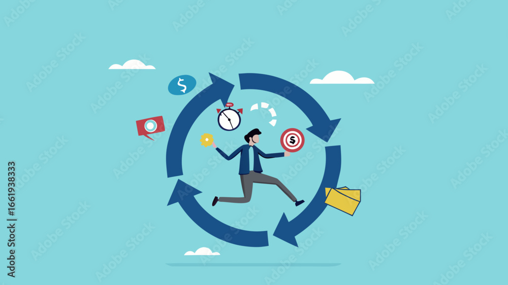 Fototapeta premium build good work habits with several skills, habitual procedures leading to business or career success, discipline or working efficiency, business people carry out work with a circle of good work habit
