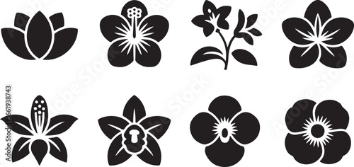 Black flower icons floral botanical