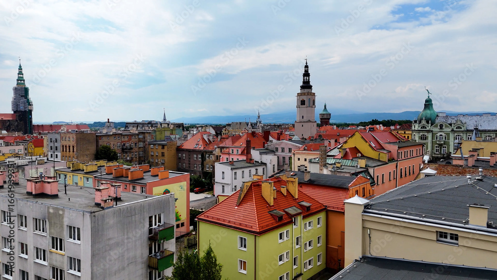 Obraz premium city ​​street houses view from above Swidnica Poland