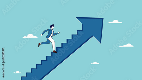 business growth with career path development, investment earning rising up as a path to career success, Improvement or career growth, businessman climbing stairs on rising arrow graph
  