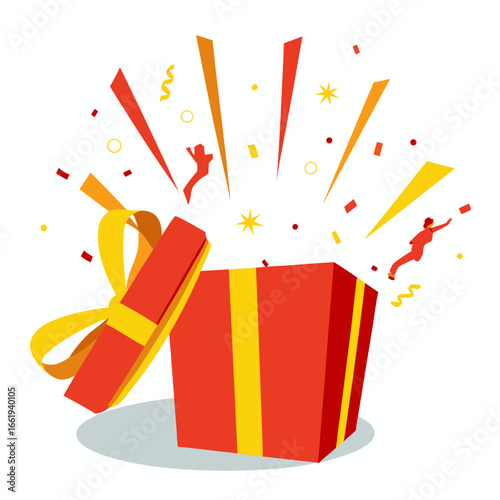surprise gift box vector with yellow bow suitable for use on birthday party, new year and marry christmas

