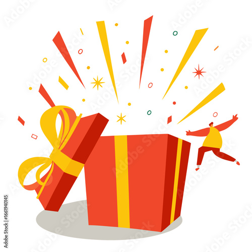 surprise gift box vector with yellow bow suitable for use on birthday party, new year and marry christmas
