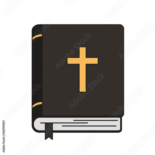 Black book Bible with gold cross symbol on cover  