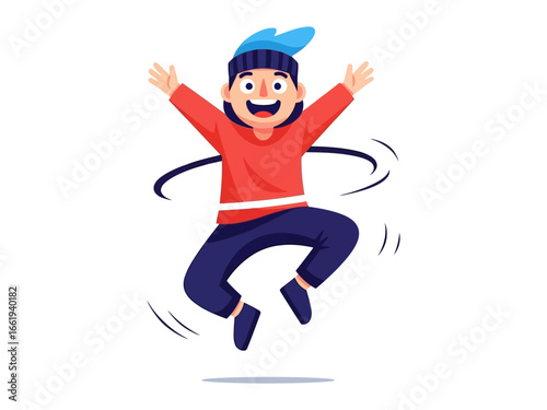 Joyful Leap: A cartoon illustration capturing the exuberance of a child mid-jump, radiating pure happiness. 