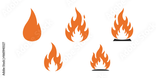 Set of Orange Fire Flame Icons Collection.