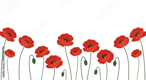 Stylized red poppies representing remembrance of fallen soldiers in World War I