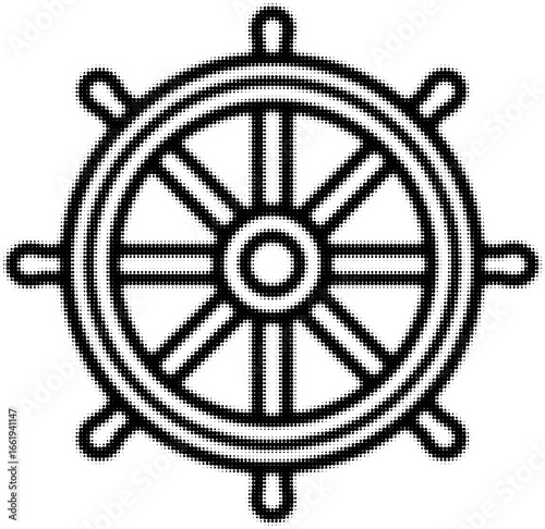 Nautical ship wheel illustration in black and white silhouette art. Vector illustration