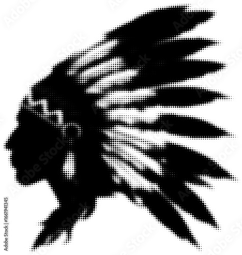 Silhouette of a traditional headdress on a dotted background in black and white. Vector illustration