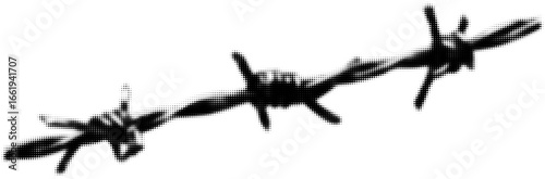 Black barbed wire silhouette with halftone effect. Vector illustration