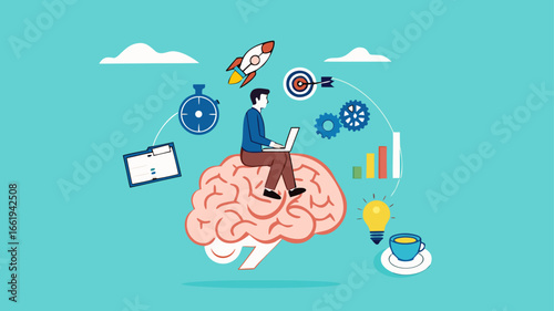 Genius and Expert at learning new skills With Accelerated Learning, intelligence or competence to develop self-capacity, capacity building, man work on human brain with business management elements
