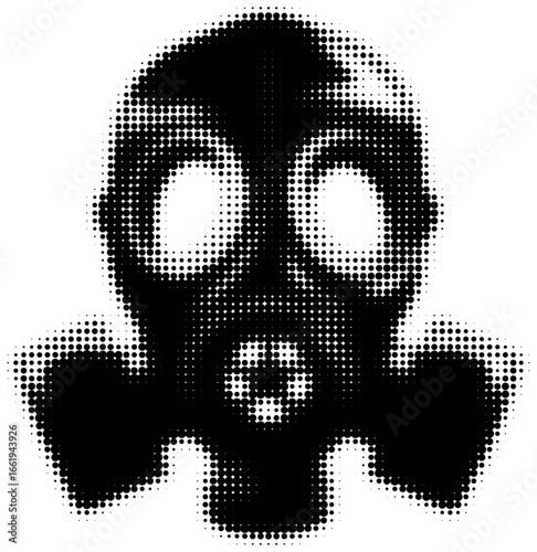 Halftone pattern of a vintage gas mask in black. Vector illustration