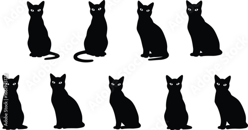 Black cat silhouette vector illustration, sitting cats, different poses, feline design, animal vector, cat lovers, pets, domestic animals, cute cat illustrations, pet design