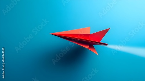 Vibrant Red Origami Paper Plane Blazing a Bold Trail Through the Sky