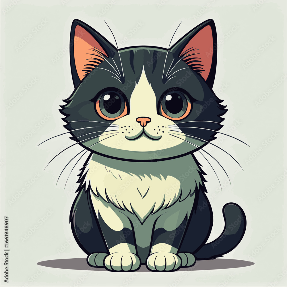 Obraz premium Flat 2D vector illustration of a cute cat in minimal clean design with simple background.
