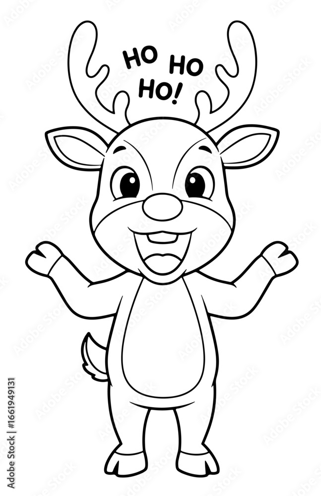 Fototapeta premium Cartoon Reindeer Character with Upraised Arms Saying 