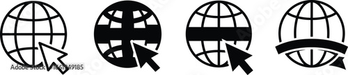 Collection of globe cursor icons, internet web symbols, world wide web vector design, online navigation graphic, global network illustration, digital technology element