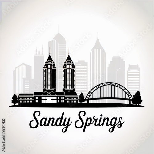 Sandy Springs Georgia Skyline Silhouette — A Modern City in Atlanta’s Northern Suburbs Vector Illustration