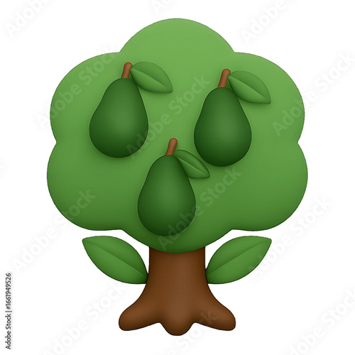 Avocado tree 3D emoji plastic icon for tropical fruit orchard green avocados farming agriculture nature growth healthy isolated transparent design element