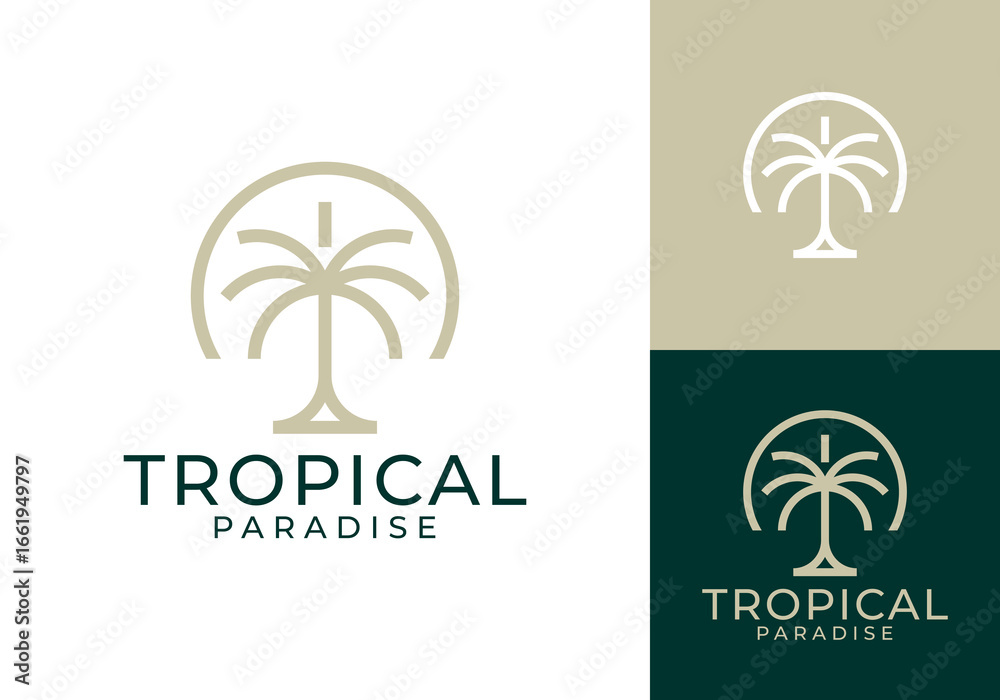 Obraz premium palm beach circle linear style logo design vector 