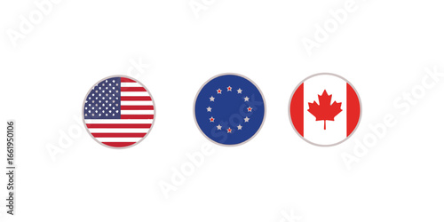 World Flag Icons Set USA, China, European Union, and Canada Vector Illustration.