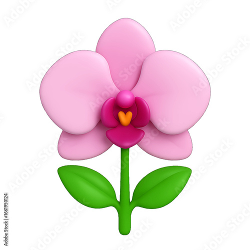 Orchid 3D emoji plastic icon for exotic elegance luxury floral bloom delicate petals tropical beauty refinement isolated transparent design element
