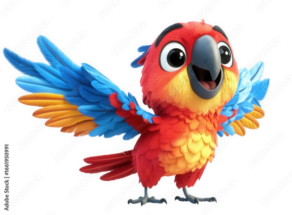 Fototapeta premium Cute colorful parrot with wings spread, isolated on transparent background
