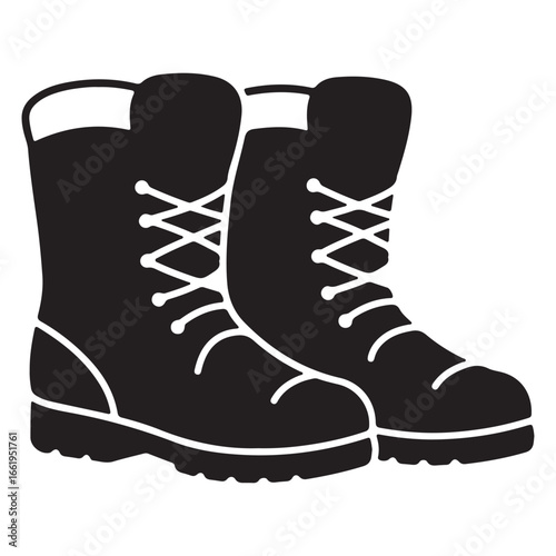 Pair of rugged black boots with white laces perfect for outdoor adventures and tough working conditions providing both style and functionality
