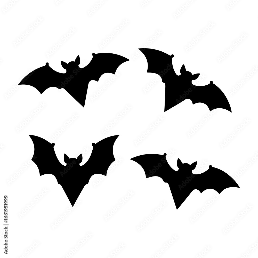 Bat Silhouette Set Collection Black Flying Vector illustration Icons for Halloween, Nature, and creepy Gothic Designs on white background Bat Silhouette Set Collection Black Flying Vector illustration Icons for Halloween, Nature, and creepy Gothic Designs on white background
