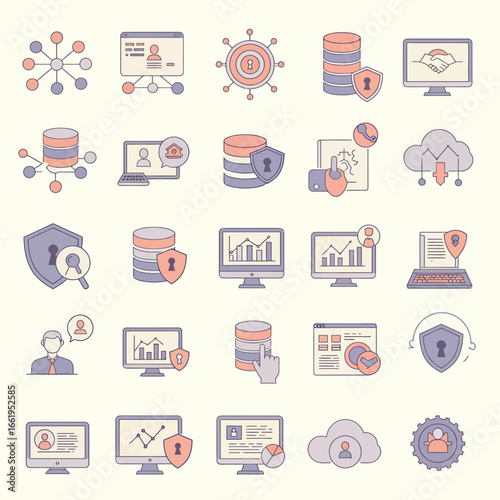 Data Security and Network Icons Set