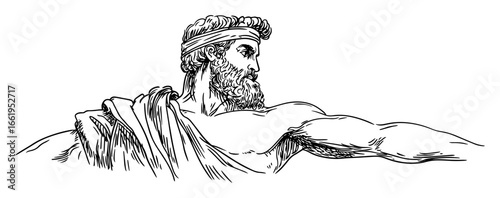 reclining roman man with laurel crown hand drawn vector sketch illustration