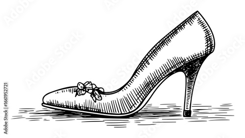 elegant stiletto high heel shoe with bow black and white vector illustration