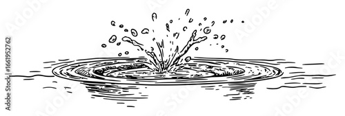 water splash with ripple black and white vector illustration