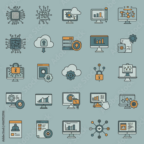 Technology and Data Icons Illustration