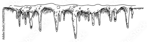 hanging icicles with snow winter border hand drawn sketch illustration