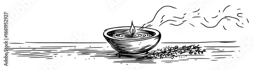 oil lamp with aromatic smoke black and white vector illustration