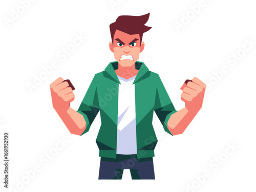 Fiery Frustration: An animated illustration portrays a man engulfed by rage, fists clenched and face contorted in anger, symbolizing a potent display of frustration.