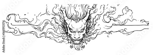 hand drawn fiery demon face in smoke